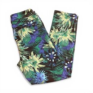 Chico's Tropical Floral Ankle Pants Size 0.5 Small Green Blue Stretch Slim Crop